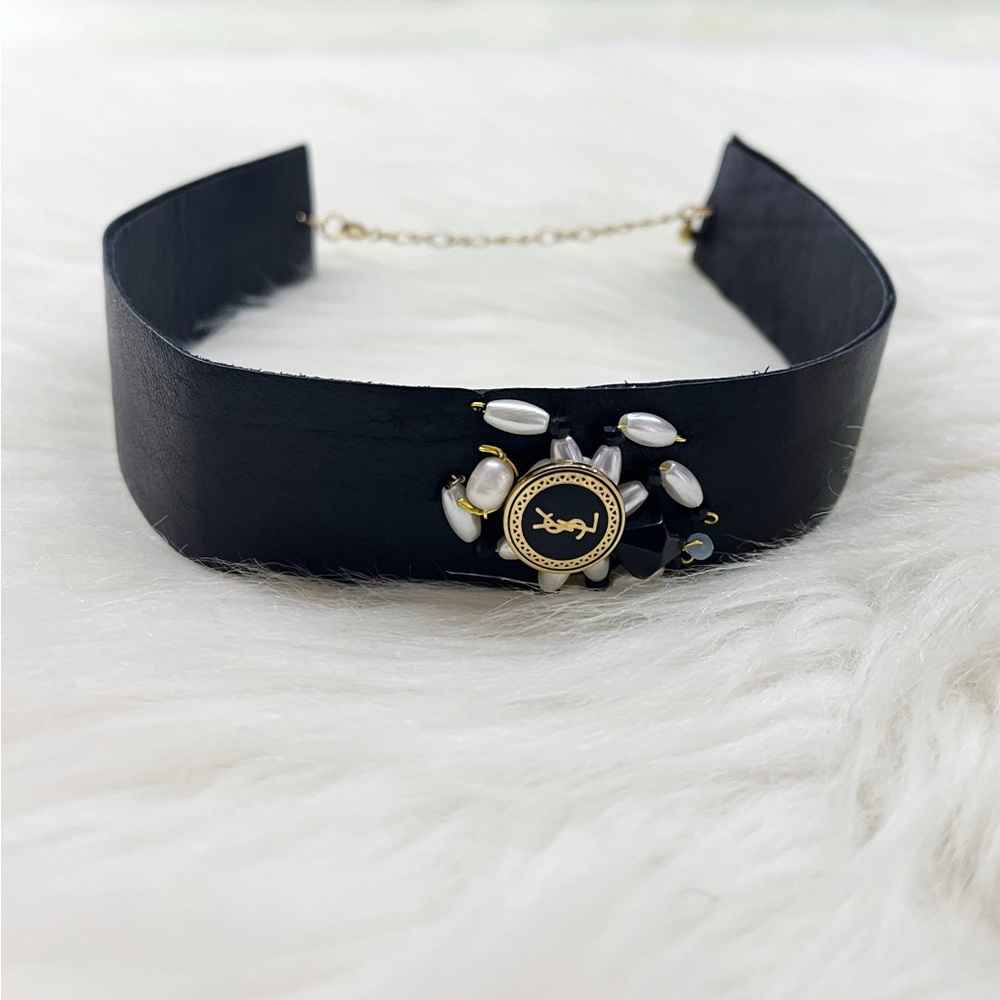 Artist Made Yves Saint Laur-ant YSL Jeweled Bug Leather Choker